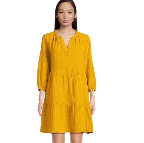 NEW Time And Tru Long Sleeve Tiered Double Cloth Dress Sz L - Picture 1 of 6